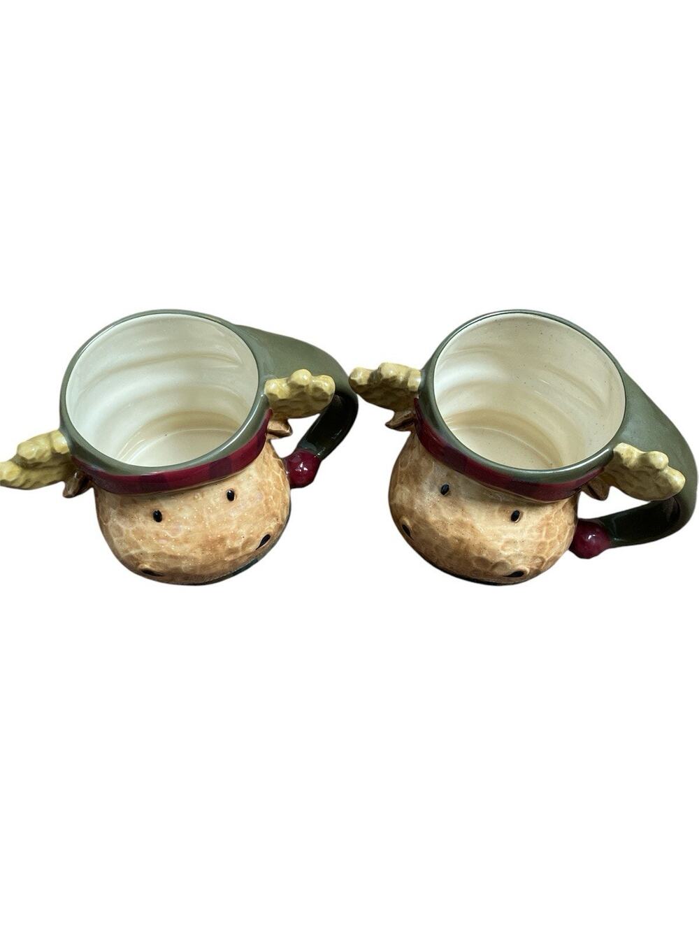 St. Nicholas Square Heartland Moose Mug Cup Figural Head Whimsical Set of 2